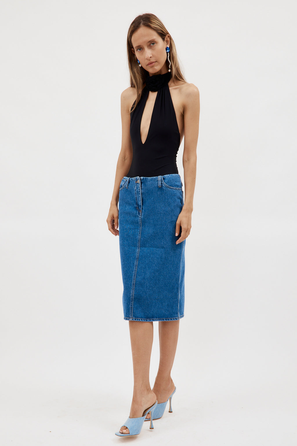 Knee Length Blue Denim Pencil Skirt - Désordre Boutique