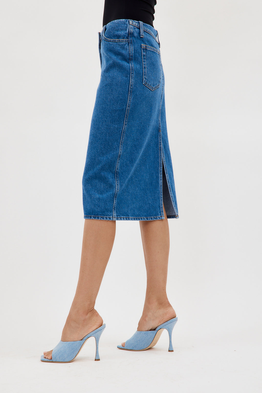 Knee Length Blue Denim Pencil Skirt - Désordre Boutique