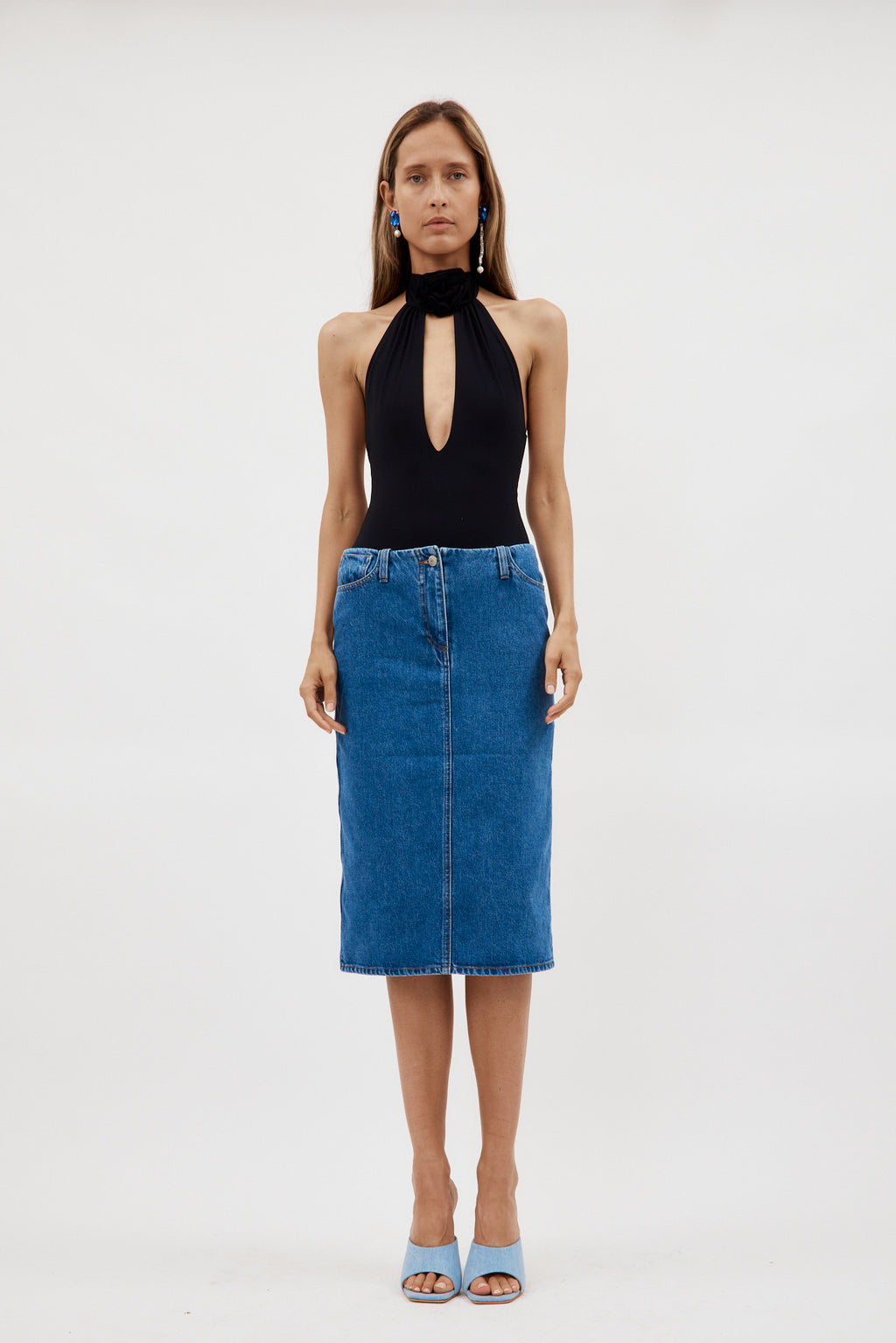 Knee Length Blue Denim Pencil Skirt - Désordre Boutique