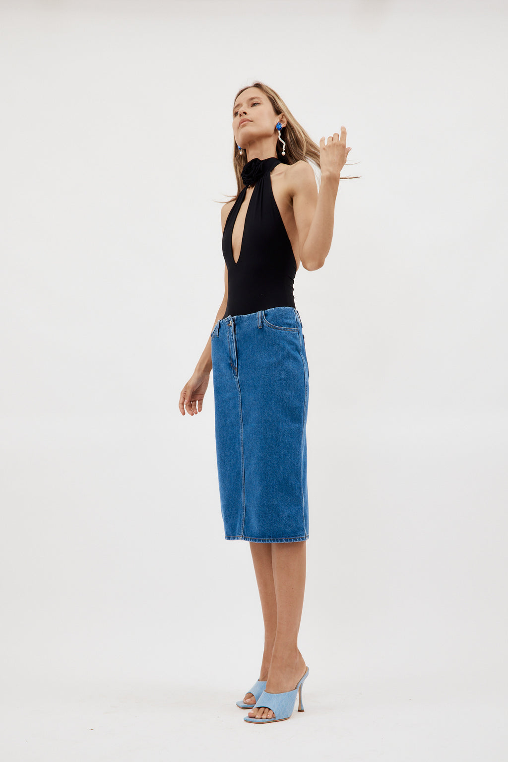 Knee Length Blue Denim Pencil Skirt - Désordre Boutique