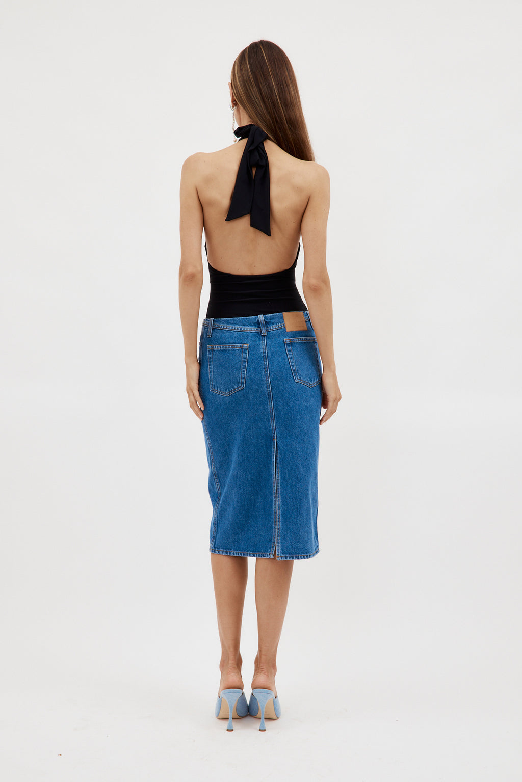 Knee Length Blue Denim Pencil Skirt - Désordre Boutique