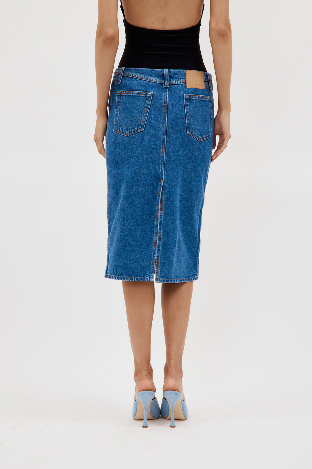 Knee Length Blue Denim Pencil Skirt - Désordre Boutique