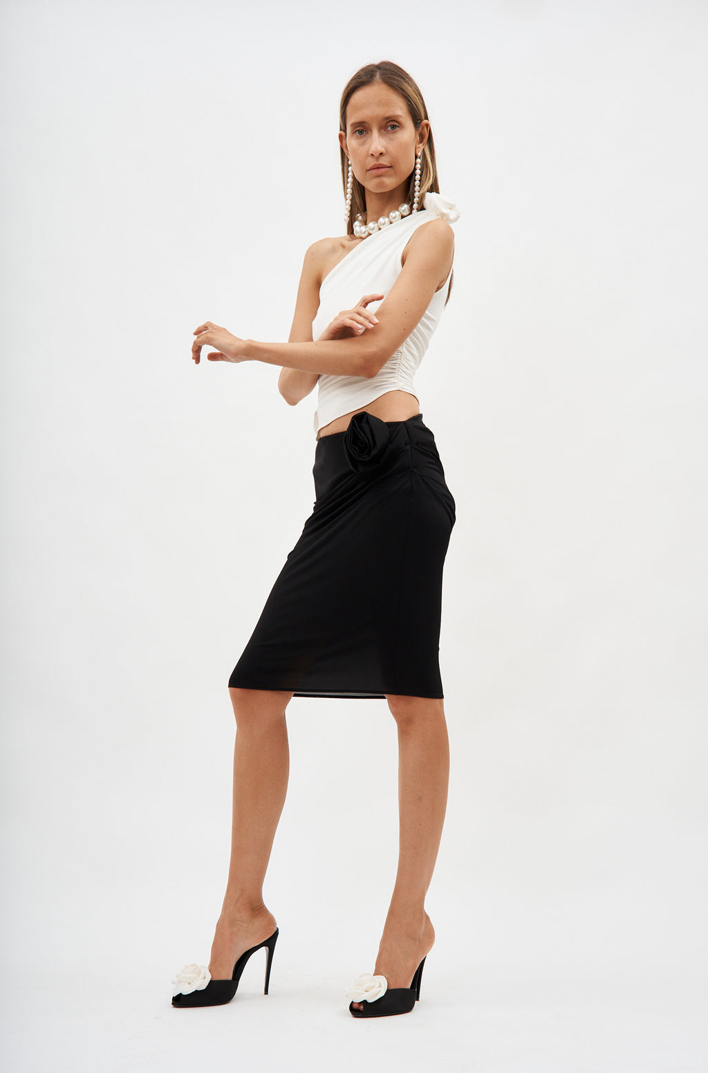 Knee Length Ruched Black Skirt - Désordre Boutique