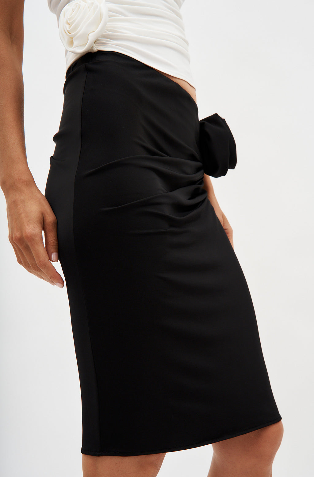 Knee Length Ruched Black Skirt - Désordre Boutique