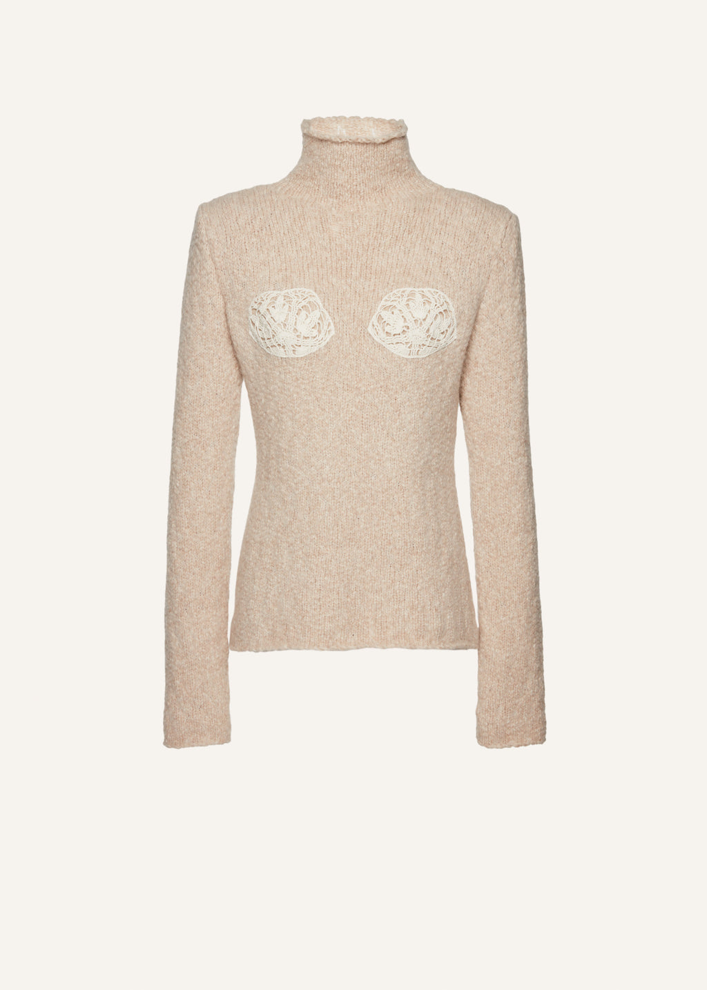 Lace Bra Cashmere Turtleneck Beige Sweater - Désordre Boutique