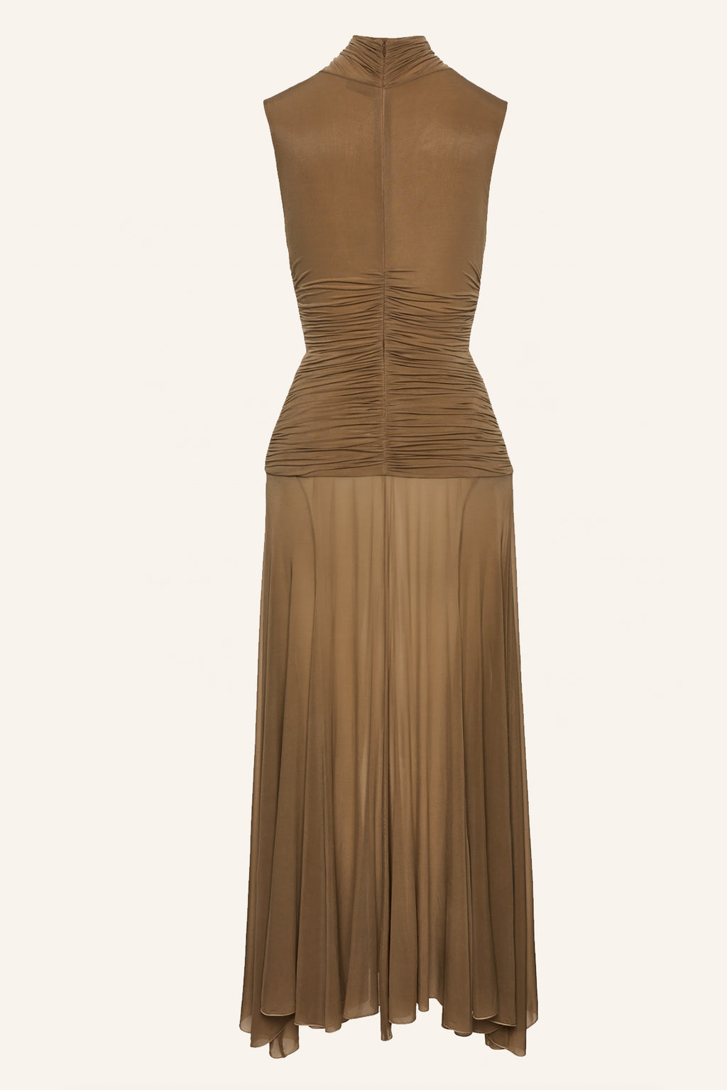 High Neck Cupro Midi Brown Dress