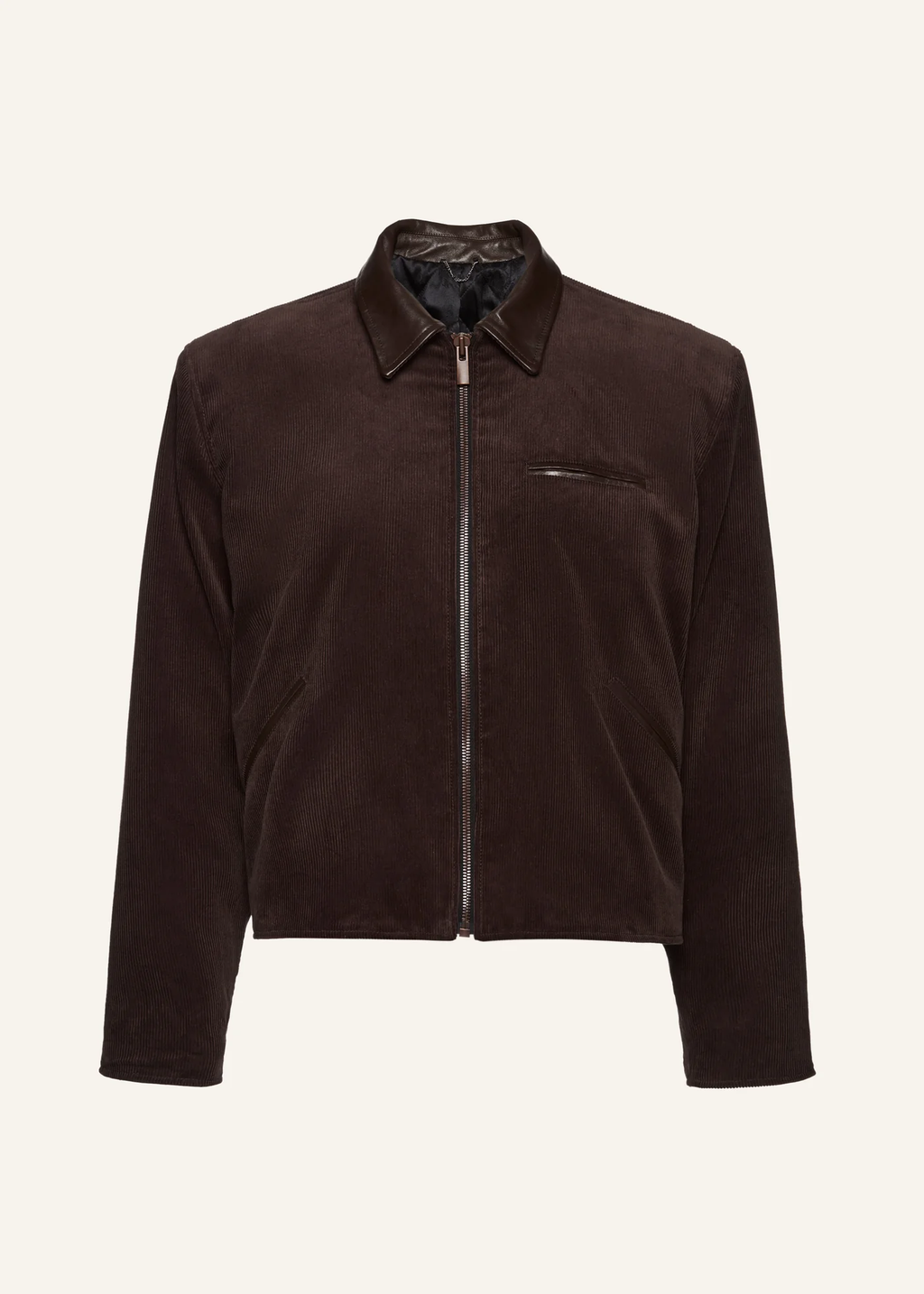 Leather Trim Corduroy Bomber Brown Jacket - Désordre Boutique