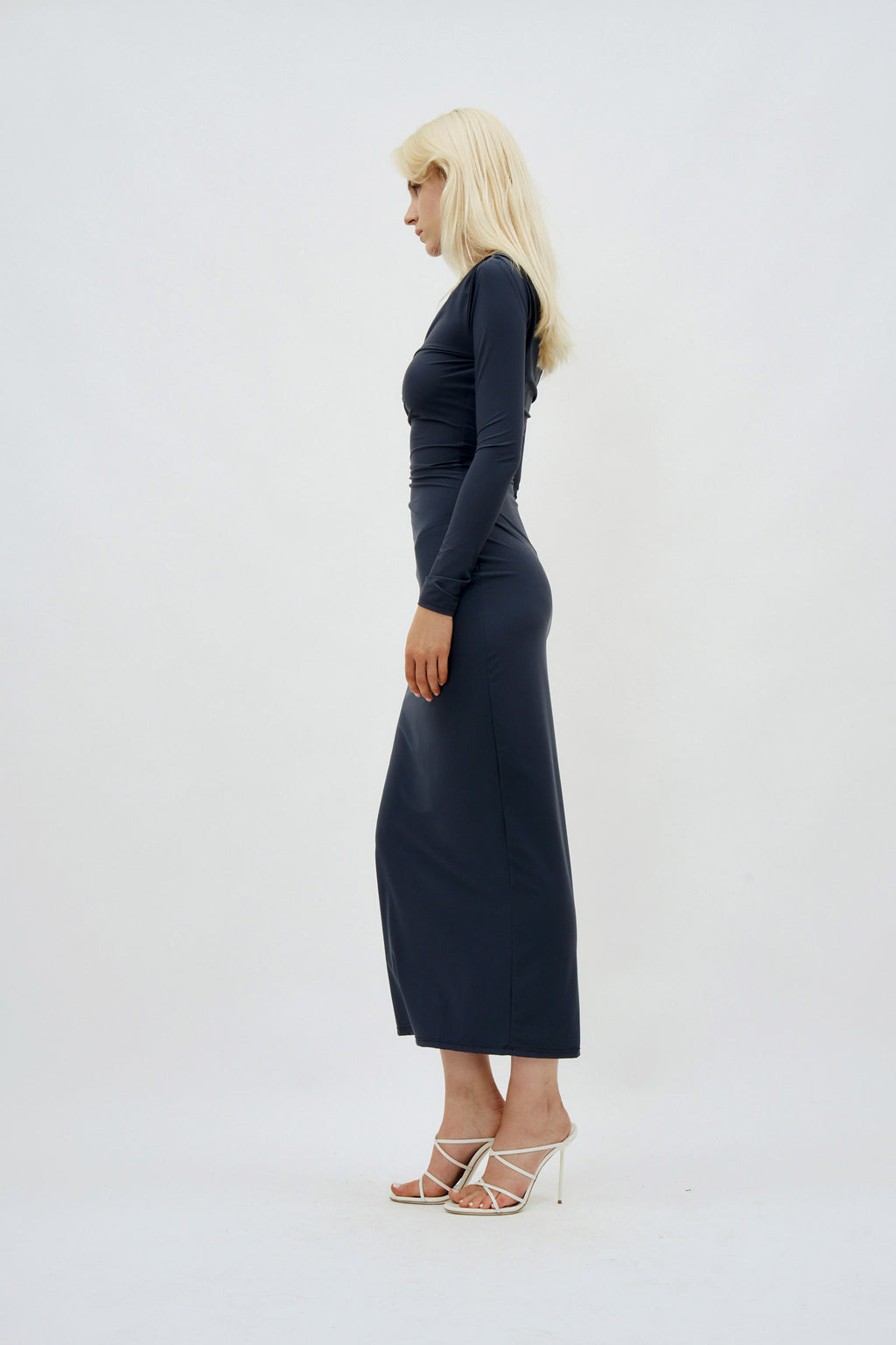 Long Sleeve Ruched Bodycon Anthracite Dress - Désordre Boutique