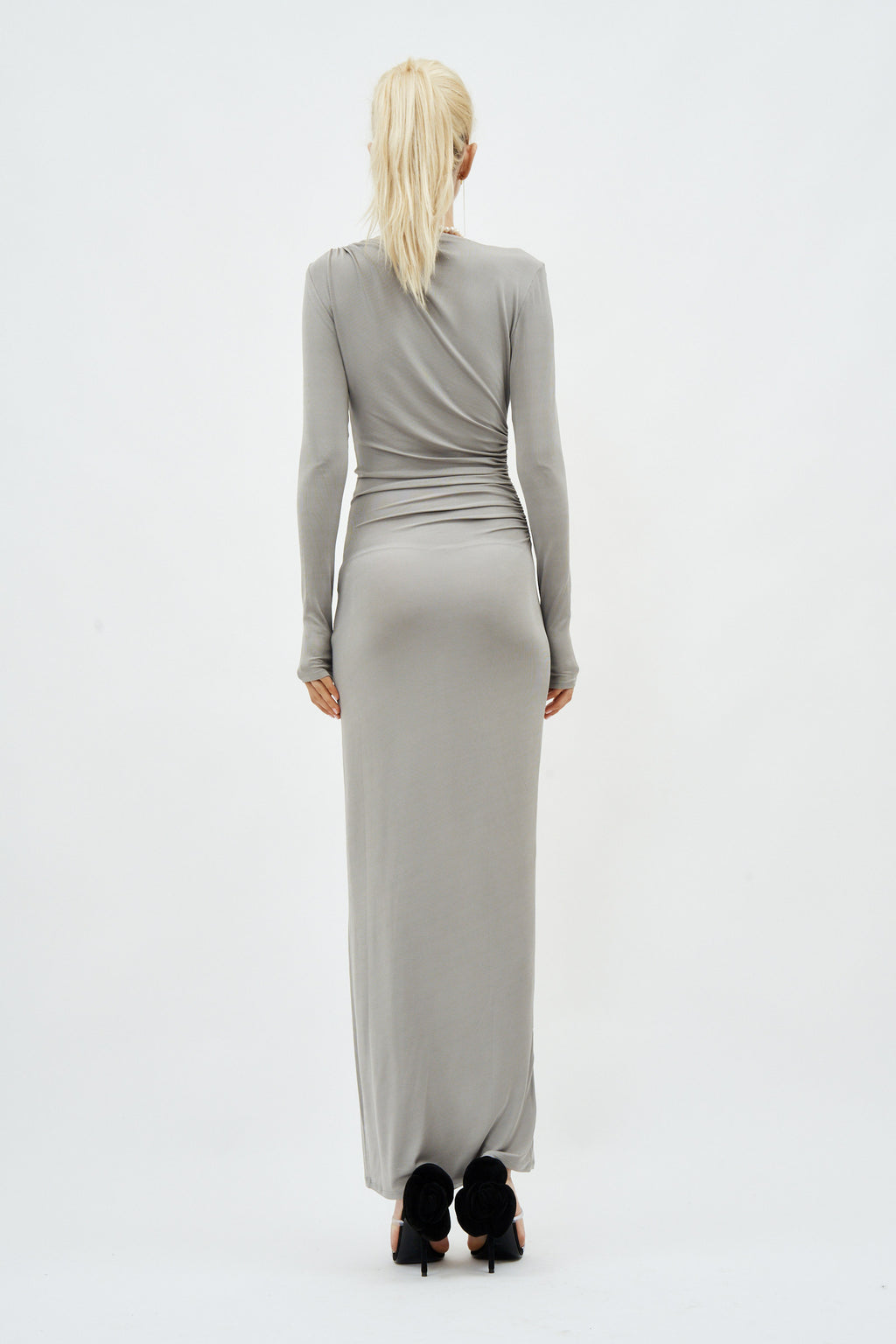 Long Sleeve Ruched Bodycon Grey Dress - Désordre Boutique