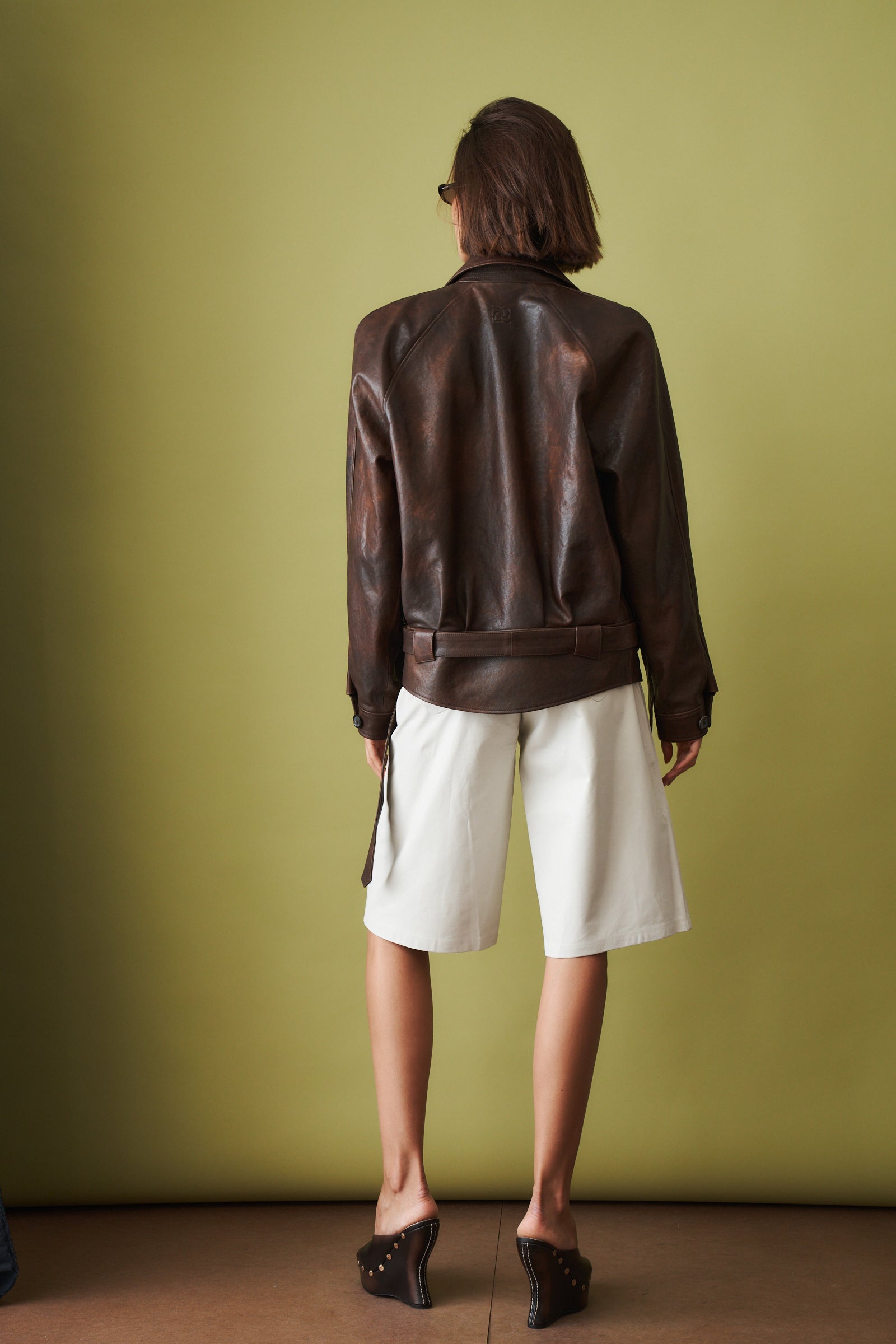 Belted Leather Jacket in Vintage Brown - DÉSORDRE
