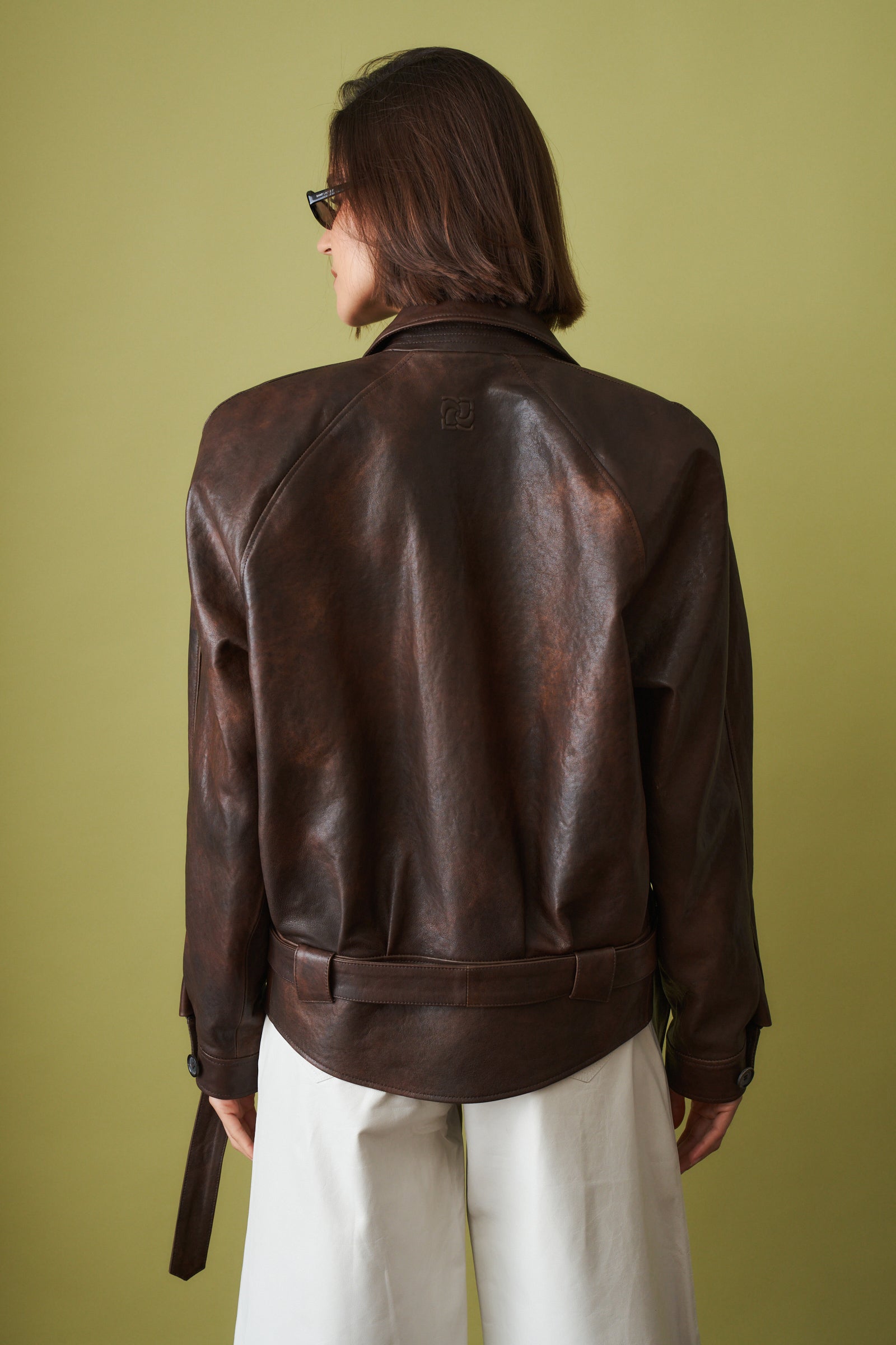 Belted Leather Jacket in Vintage Brown - DÉSORDRE
