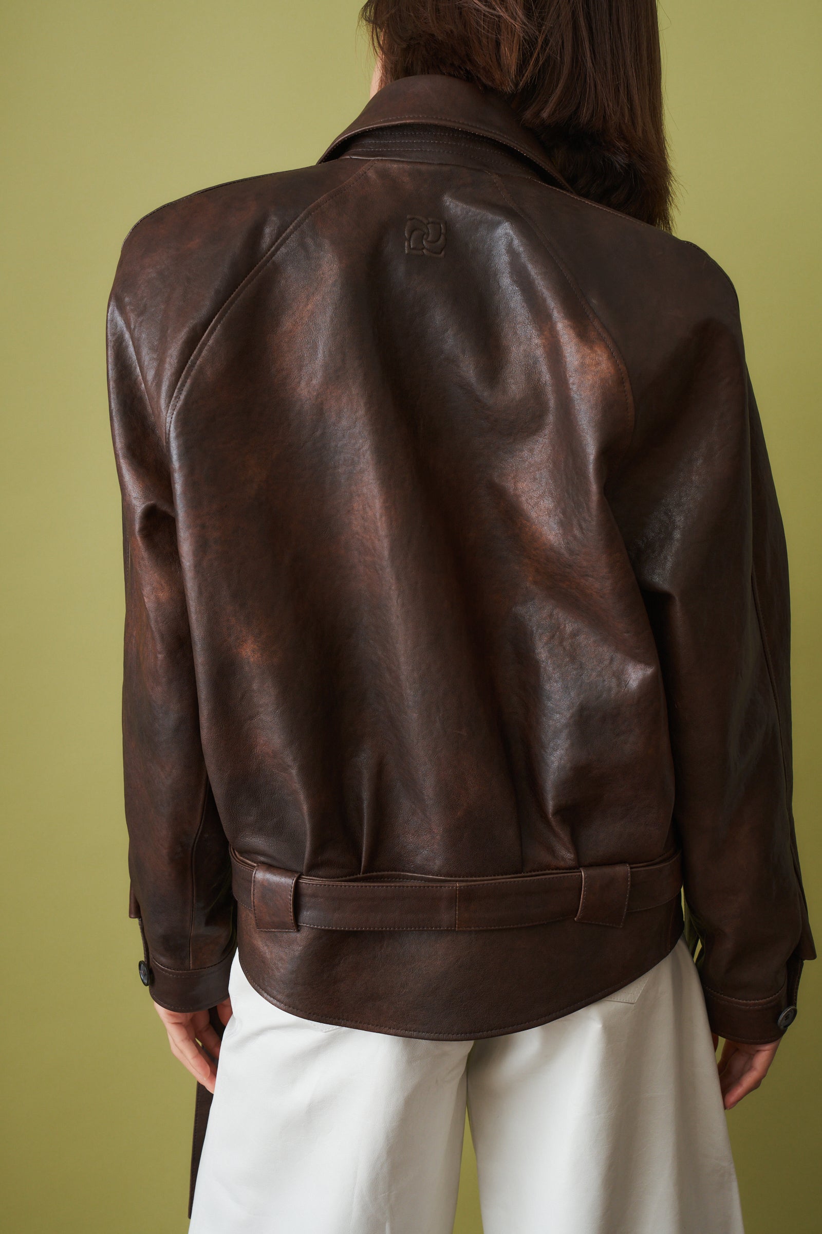 Belted Leather Jacket in Vintage Brown - DÉSORDRE