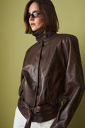 Belted Leather Jacket in Vintage Brown - DÉSORDRE