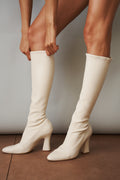 Thick Heel Leather Boot in Cream - DÉSORDRE