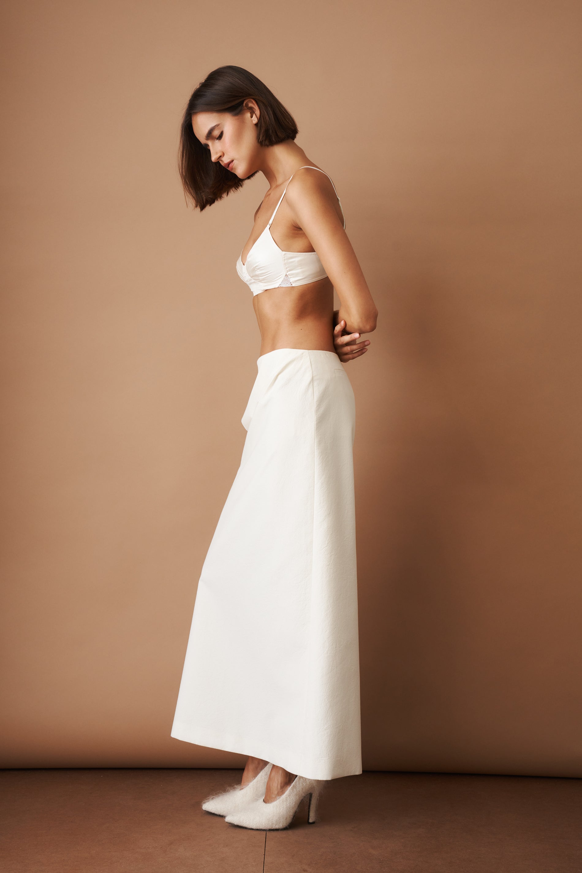 Silk Draped Cream Maxi Skirt - DÉSORDRE