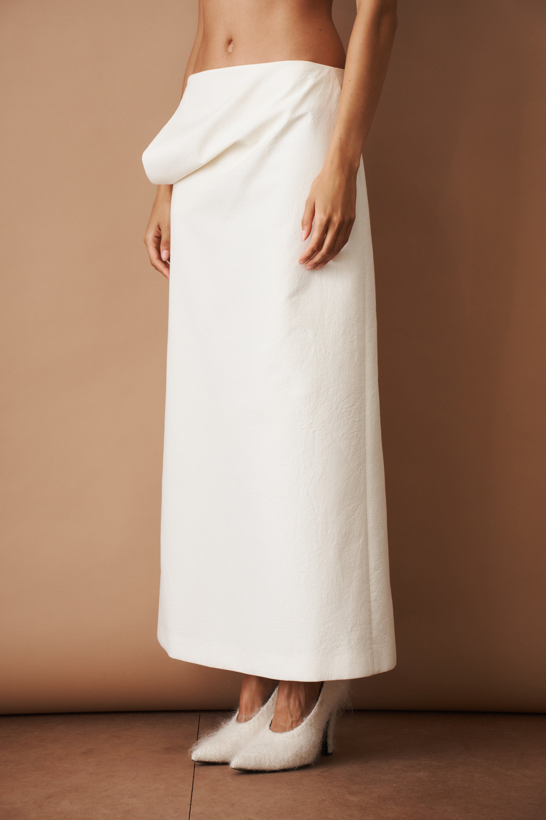 Silk Draped Cream Maxi Skirt - DÉSORDRE