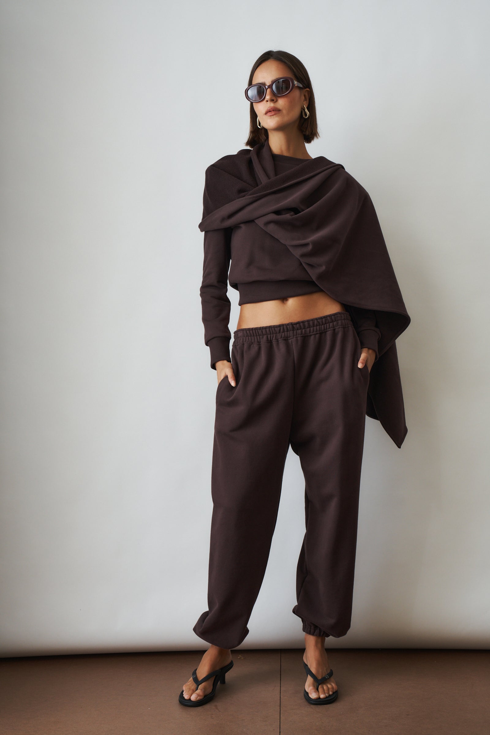 Draped Cape Sweatshirt Brown - DÉSORDRE
