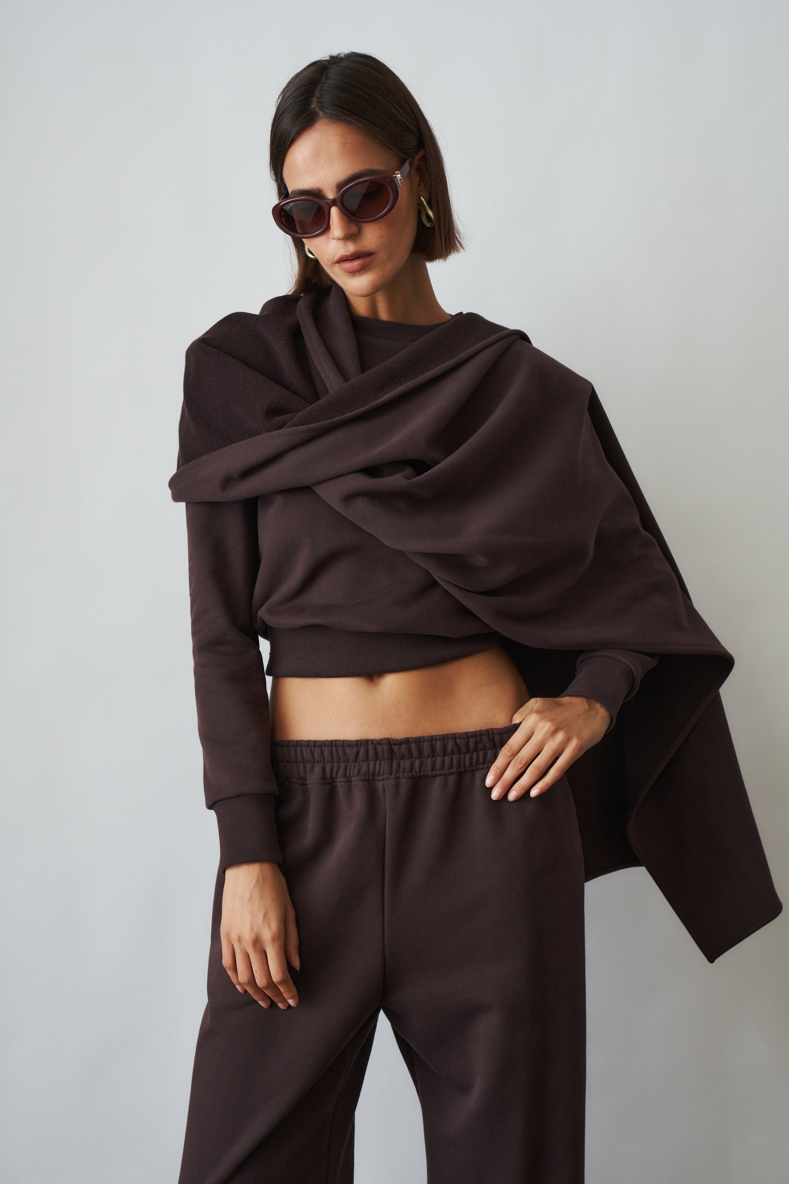 Draped Cape Sweatshirt Brown - DÉSORDRE