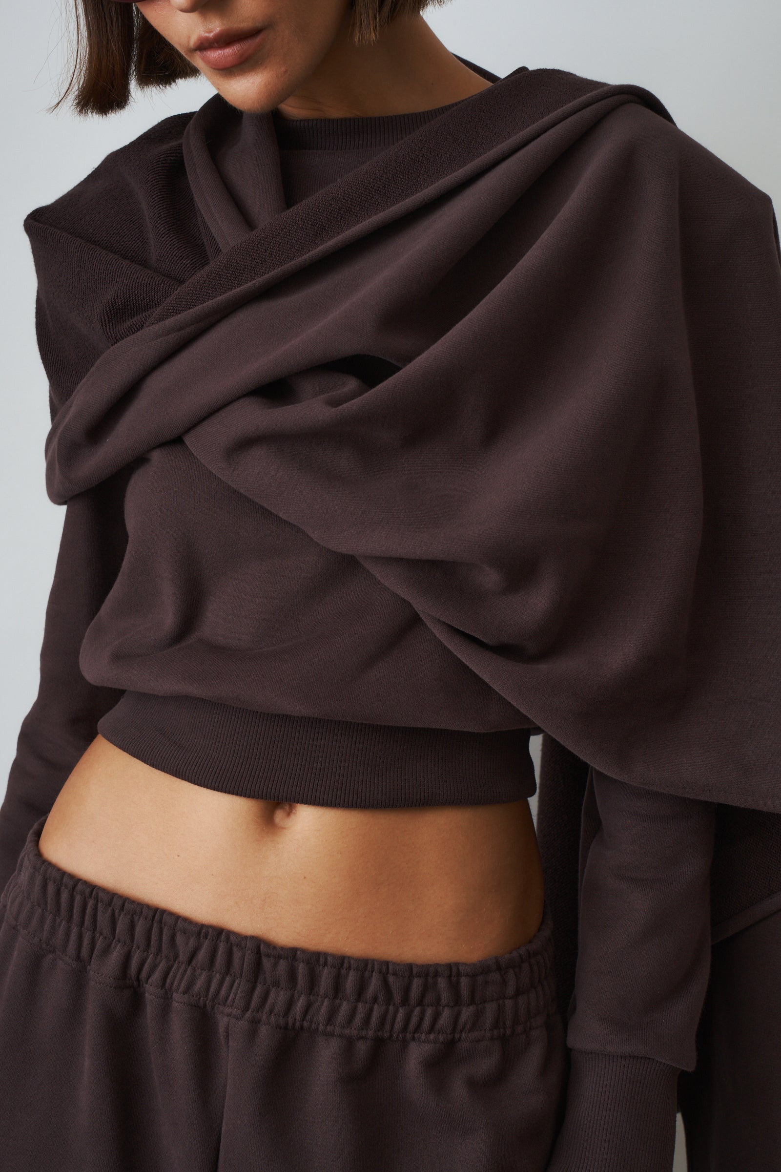 Draped Cape Sweatshirt Brown - DÉSORDRE