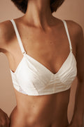 Lace Insert Satin Bra in Cream - DÉSORDRE