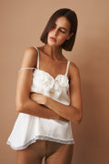 Lace Trimmed Silk Camisole White - DÉSORDRE