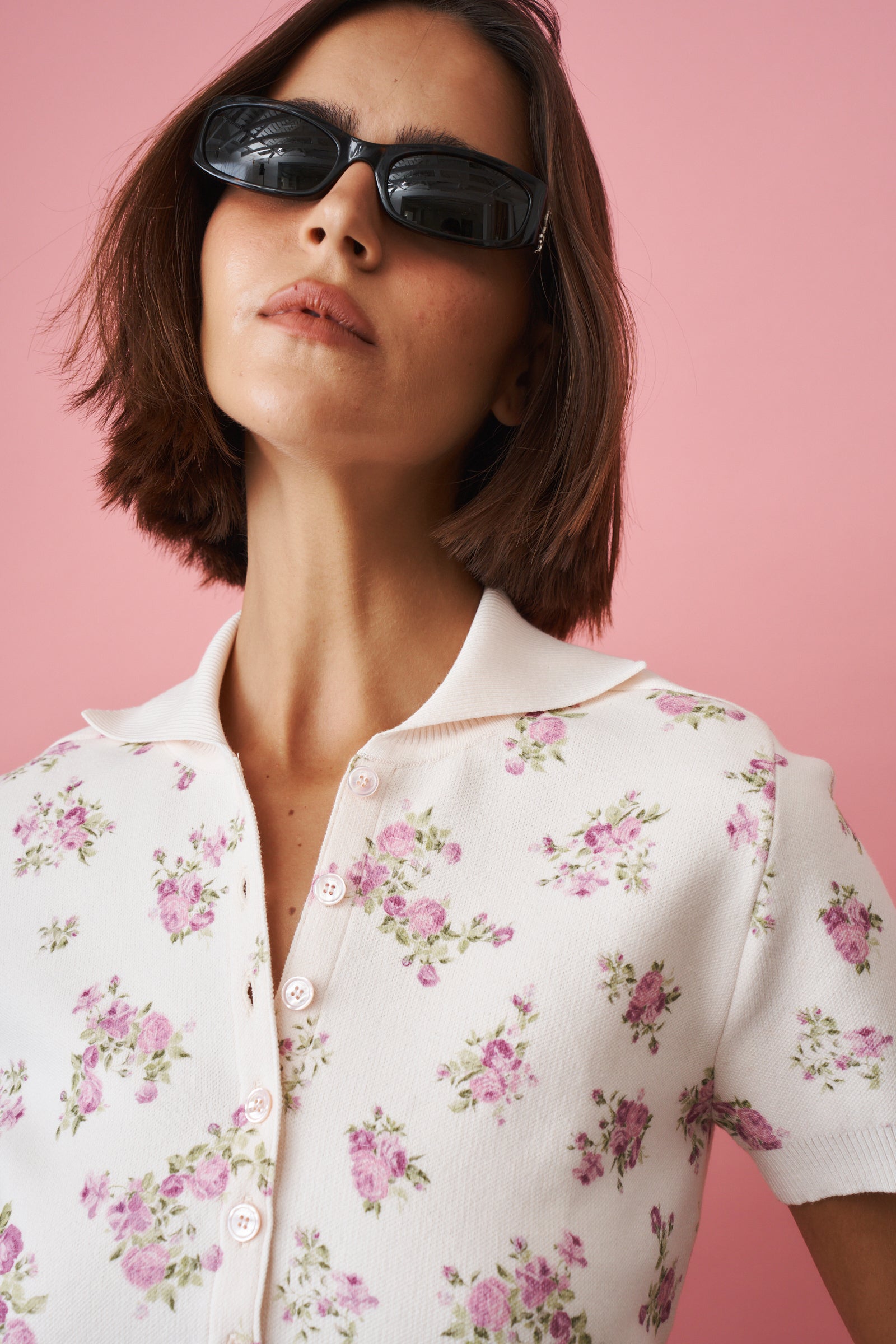 Short Sleeve Floral Polo in Cream - DÉSORDRE