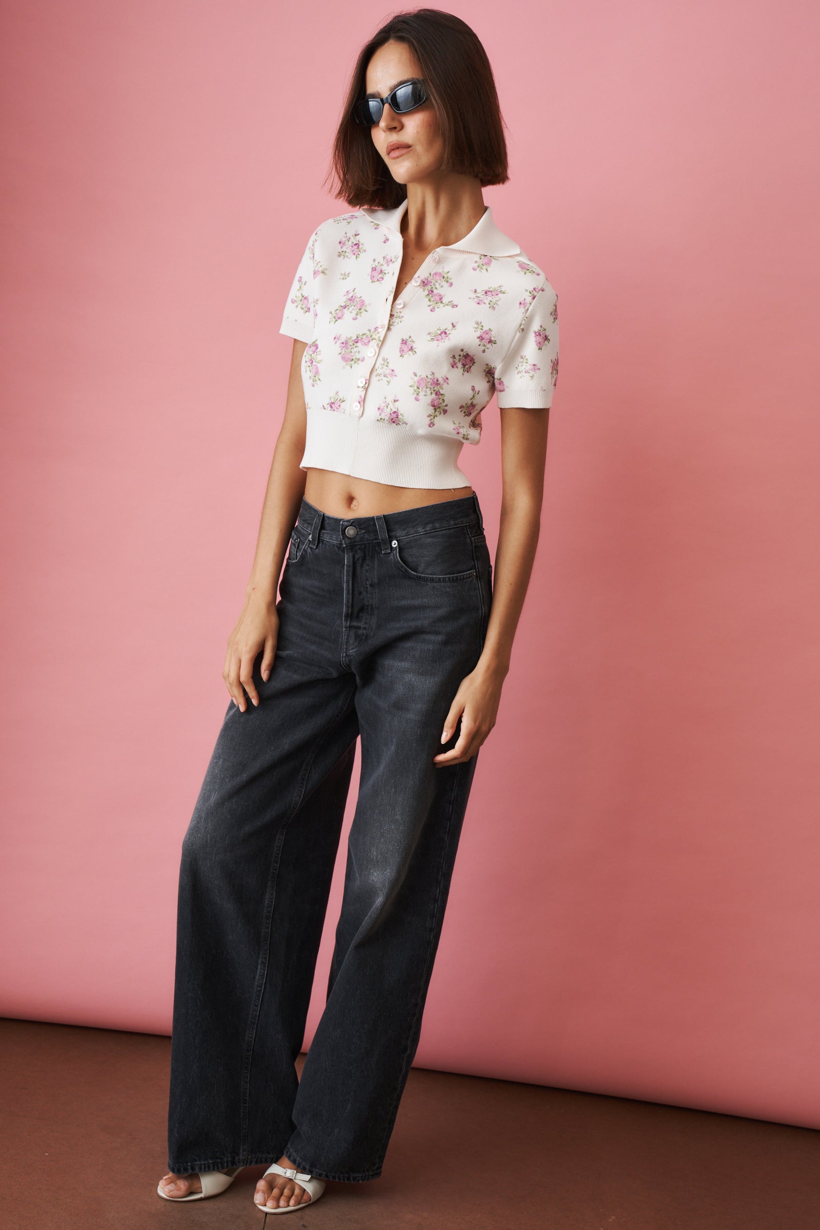 Short Sleeve Floral Polo in Cream - DÉSORDRE