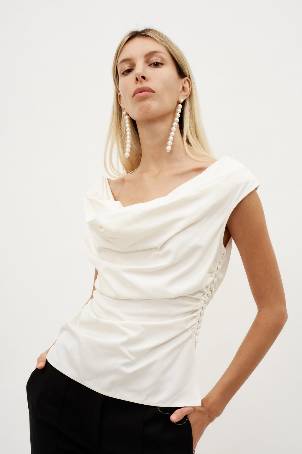 Off Shoulder Draped White Top - Désordre Boutique