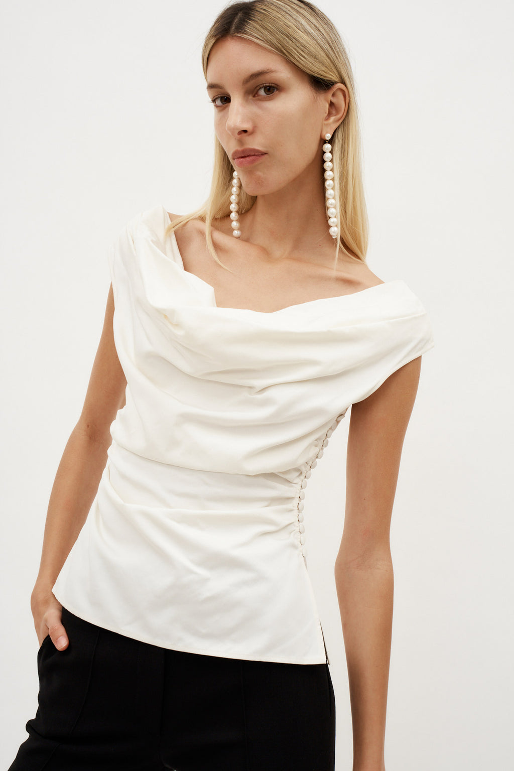 Off Shoulder Draped White Top - Désordre Boutique