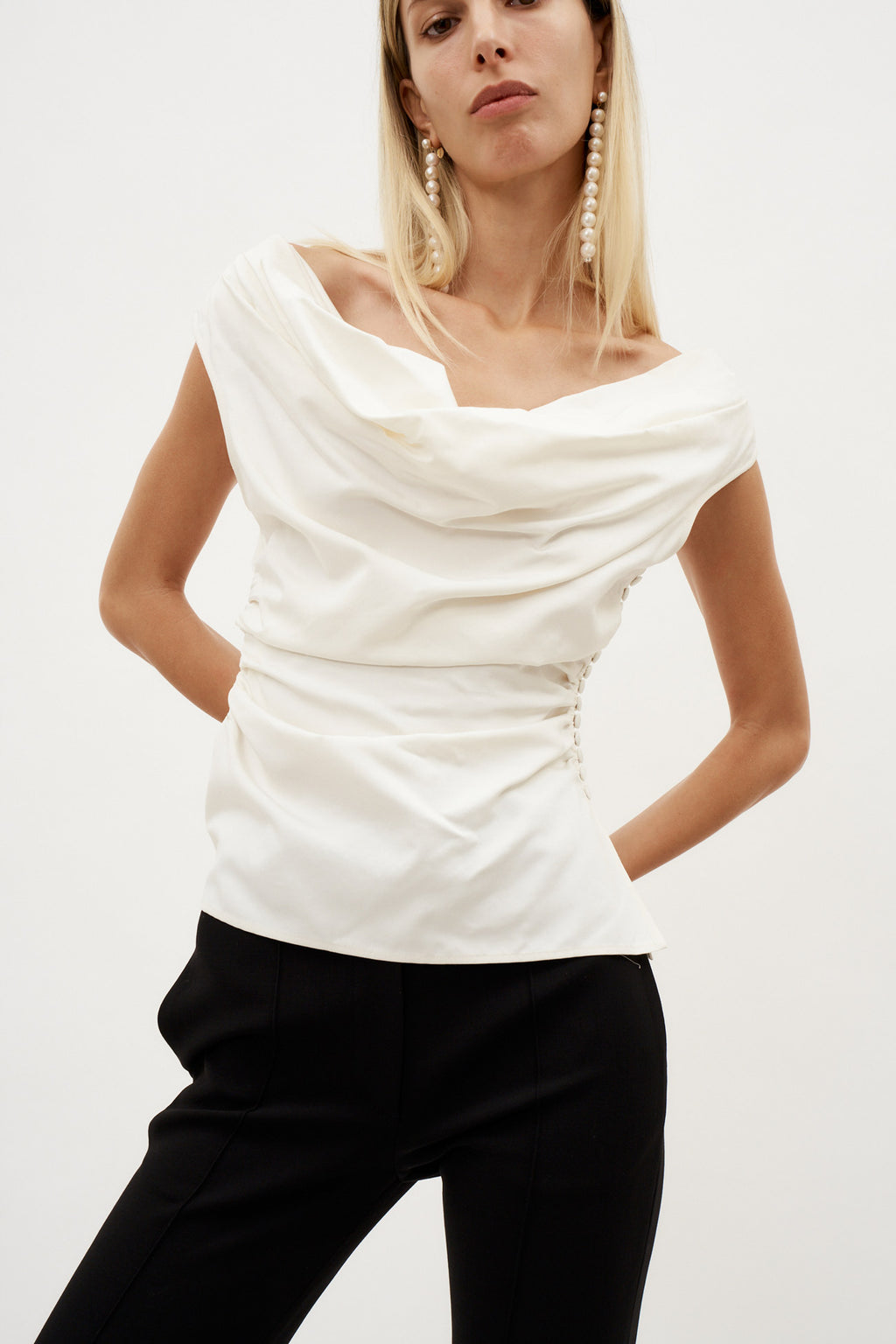 Off Shoulder Draped White Top - Désordre Boutique