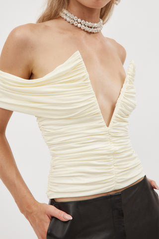 Off Shoulder Ruched Deep V Cream Bustier - Désordre Boutique