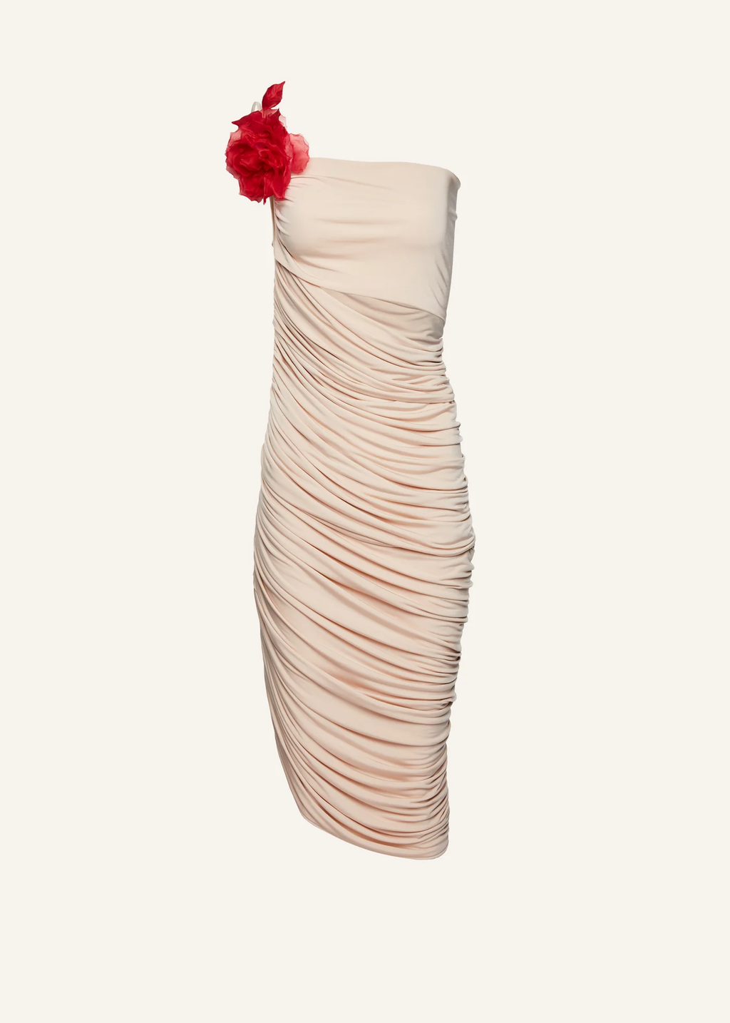 One Shoulder Rose Embellished Beige Dress - Désordre Boutique