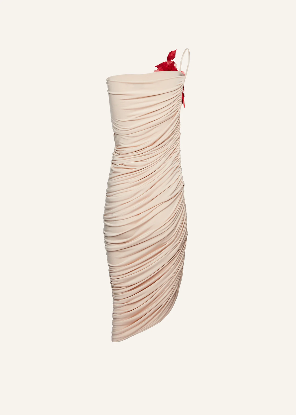 One Shoulder Rose Embellished Beige Dress - Désordre Boutique