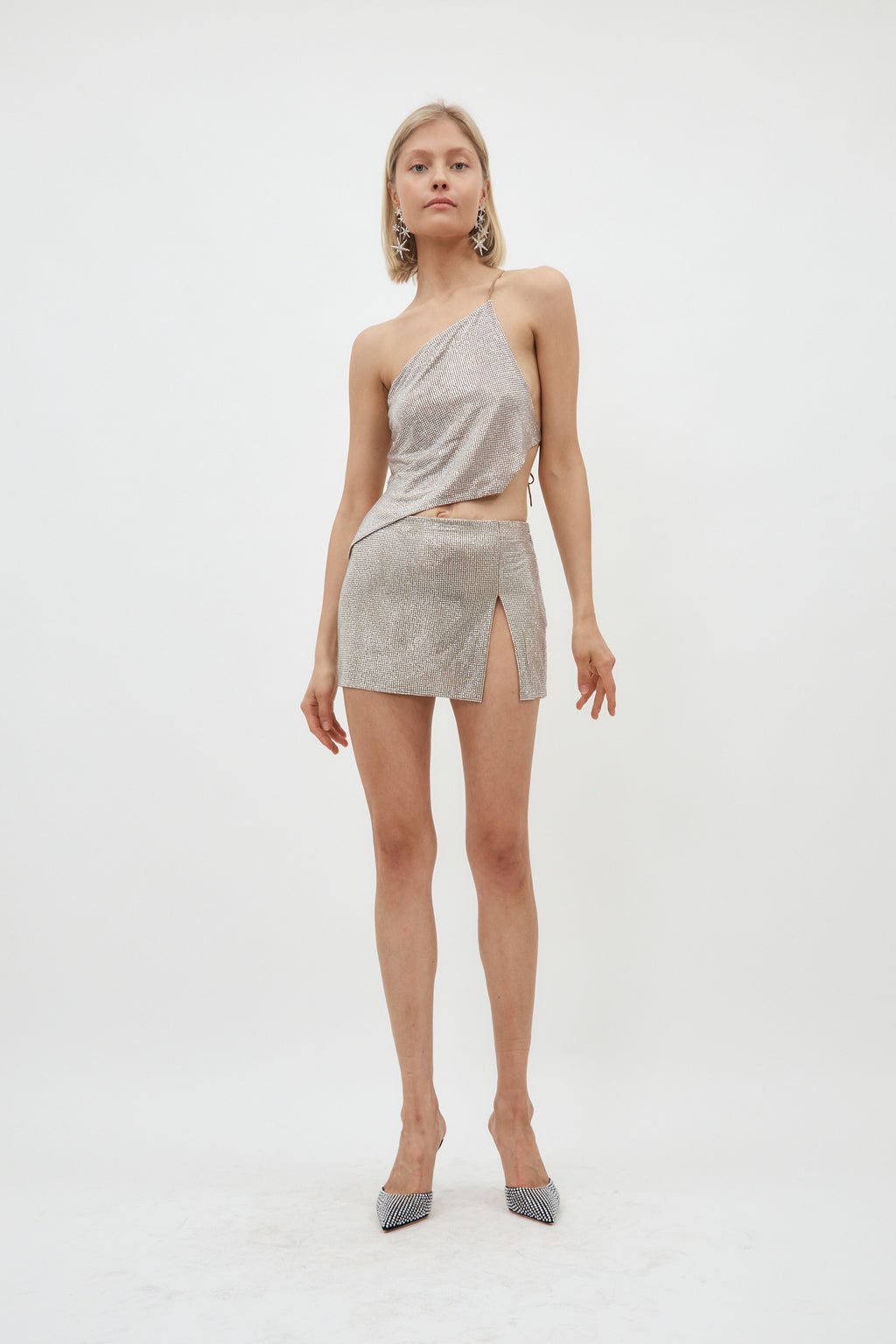 One Shoulder Silver Crystal Embellished Top - Désordre Boutique