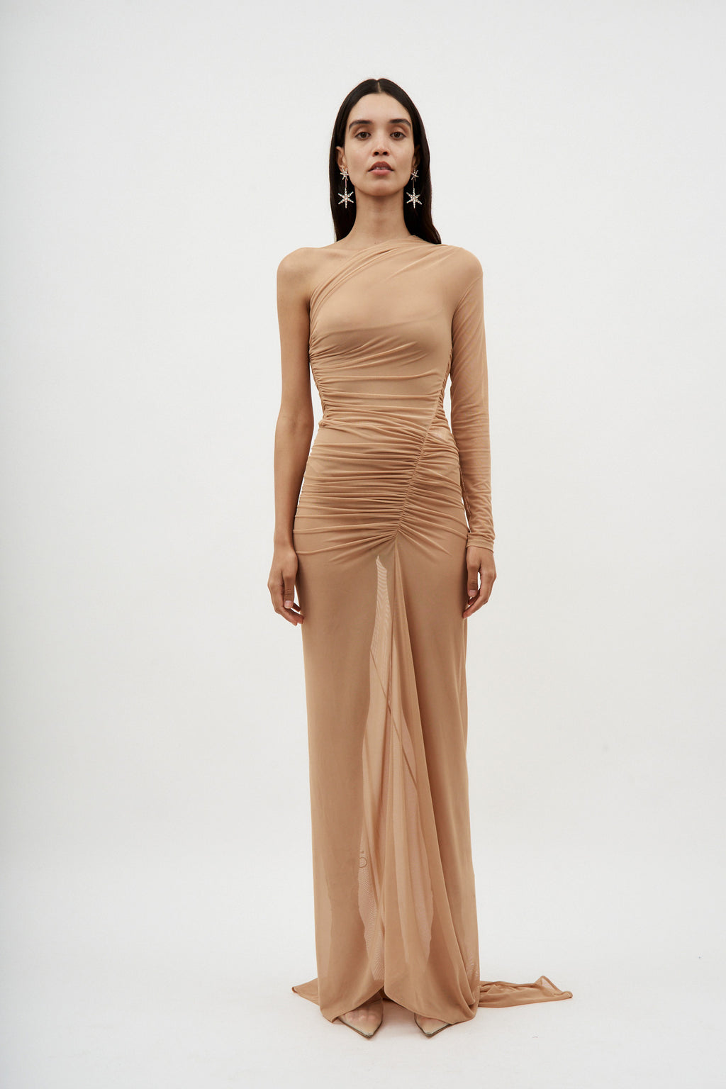 One Sleeve Powder Ruched Gown - Désordre Boutique