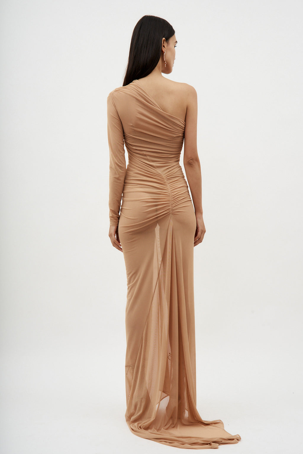 One Sleeve Powder Ruched Gown - Désordre Boutique