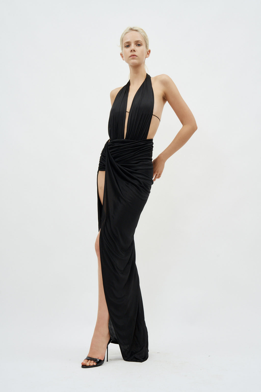 Open Draped Black Gown - Désordre Boutique