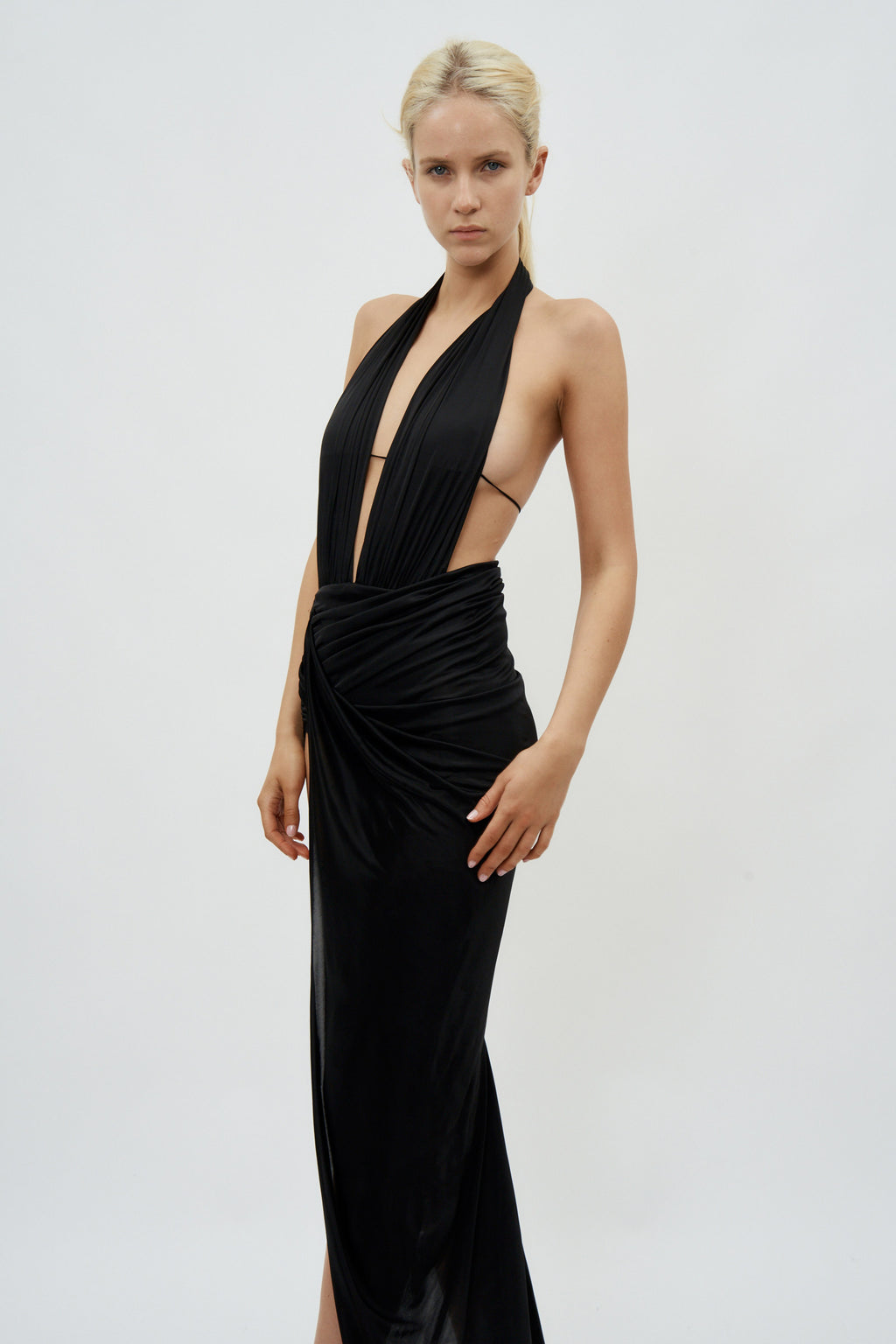 Open Draped Black Gown - Désordre Boutique