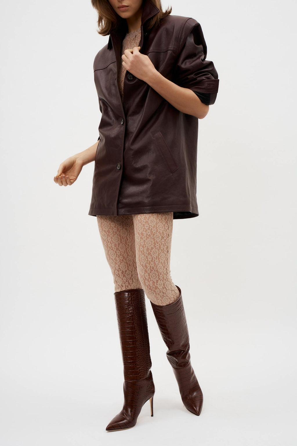 Oversized Leather Bordeaux Button Up Jacket - Désordre Boutique