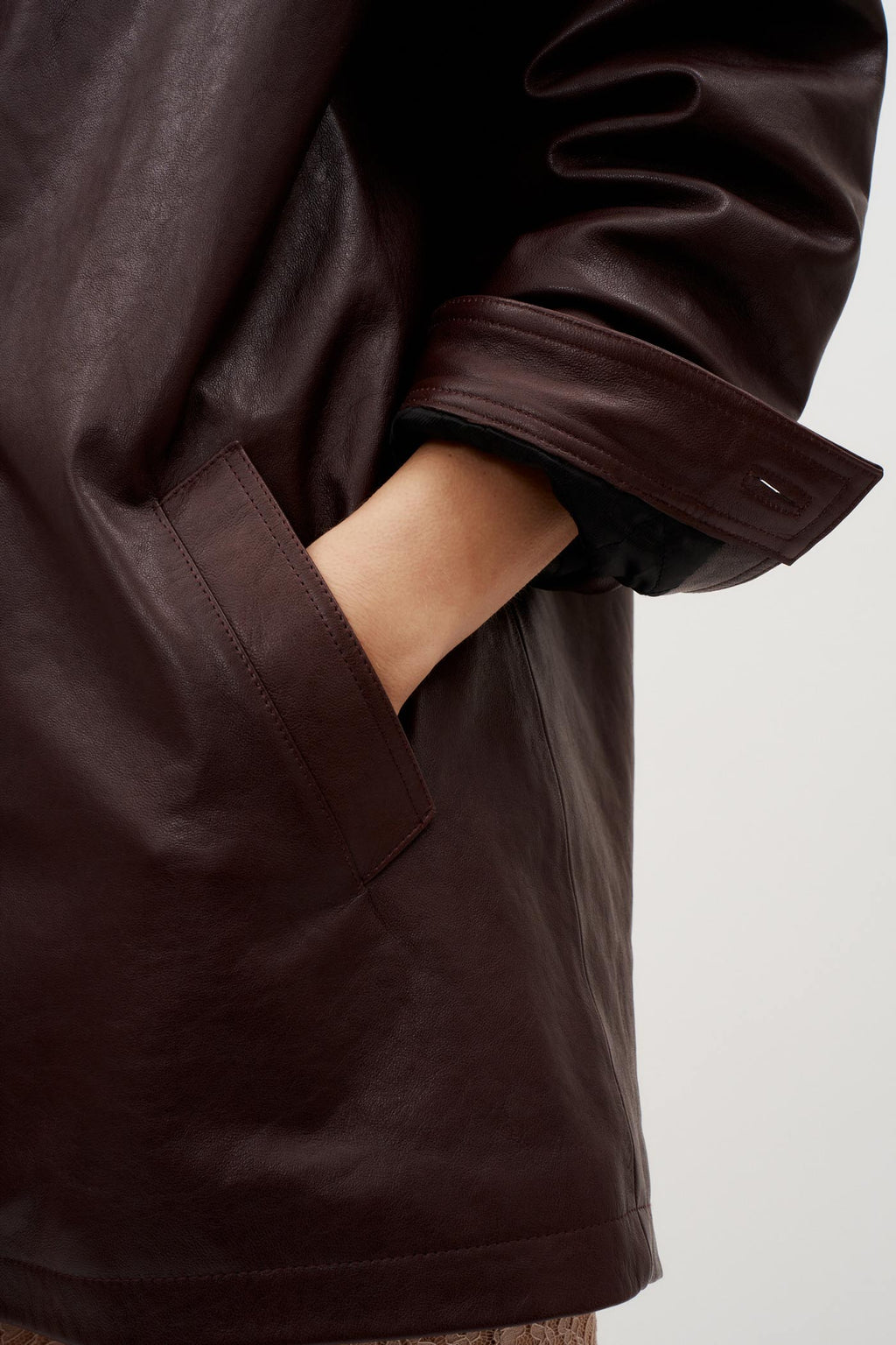 Oversized Leather Bordeaux Button Up Jacket - Désordre Boutique