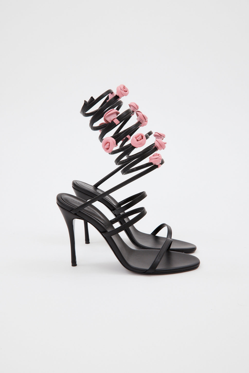 Pink Flower Black Spiral Sandals - Désordre Boutique