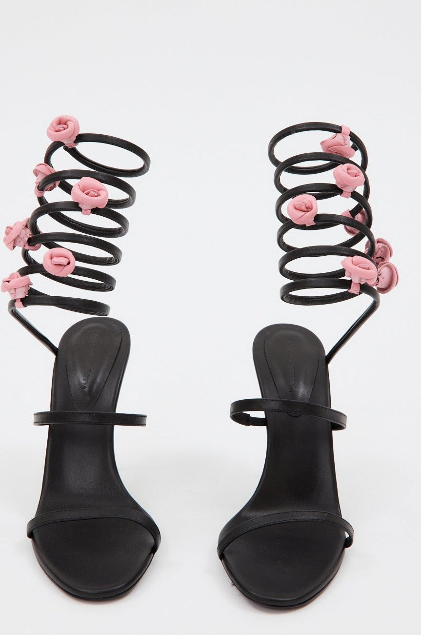 Pink Flower Black Spiral Sandals - Désordre Boutique