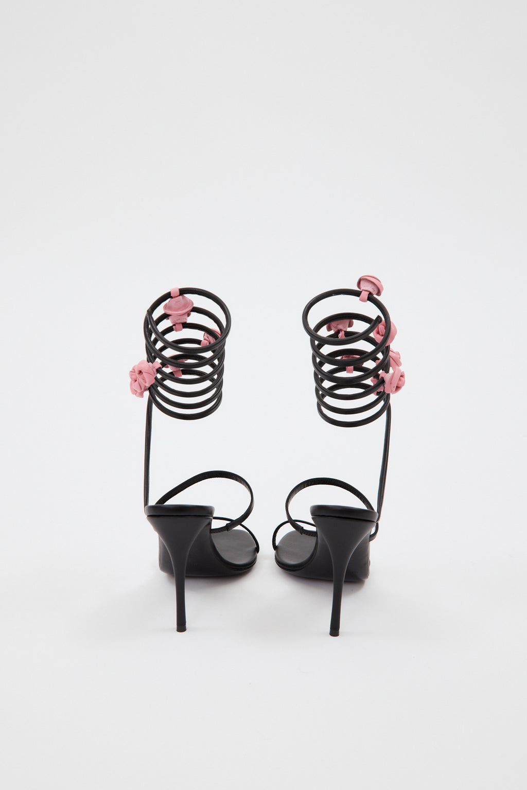 Pink Flower Black Spiral Sandals - Désordre Boutique