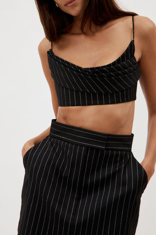 Pinstripe Drape Black Crop Top - Désordre Boutique