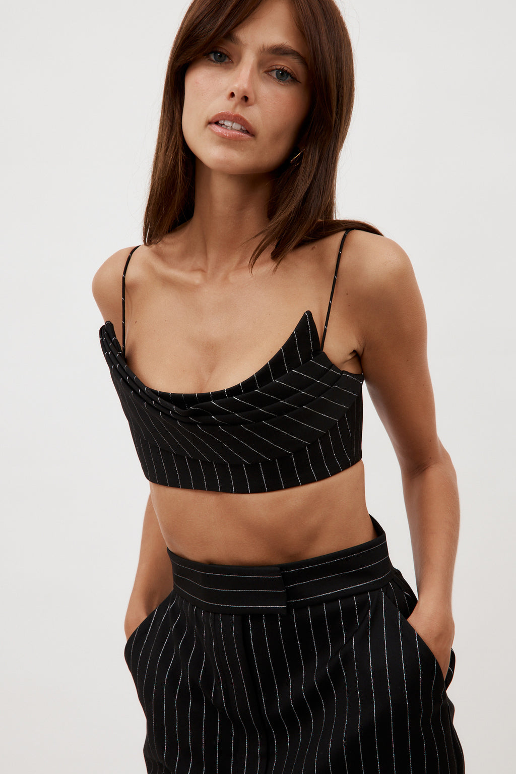 Pinstripe Drape Black Crop Top - Désordre Boutique