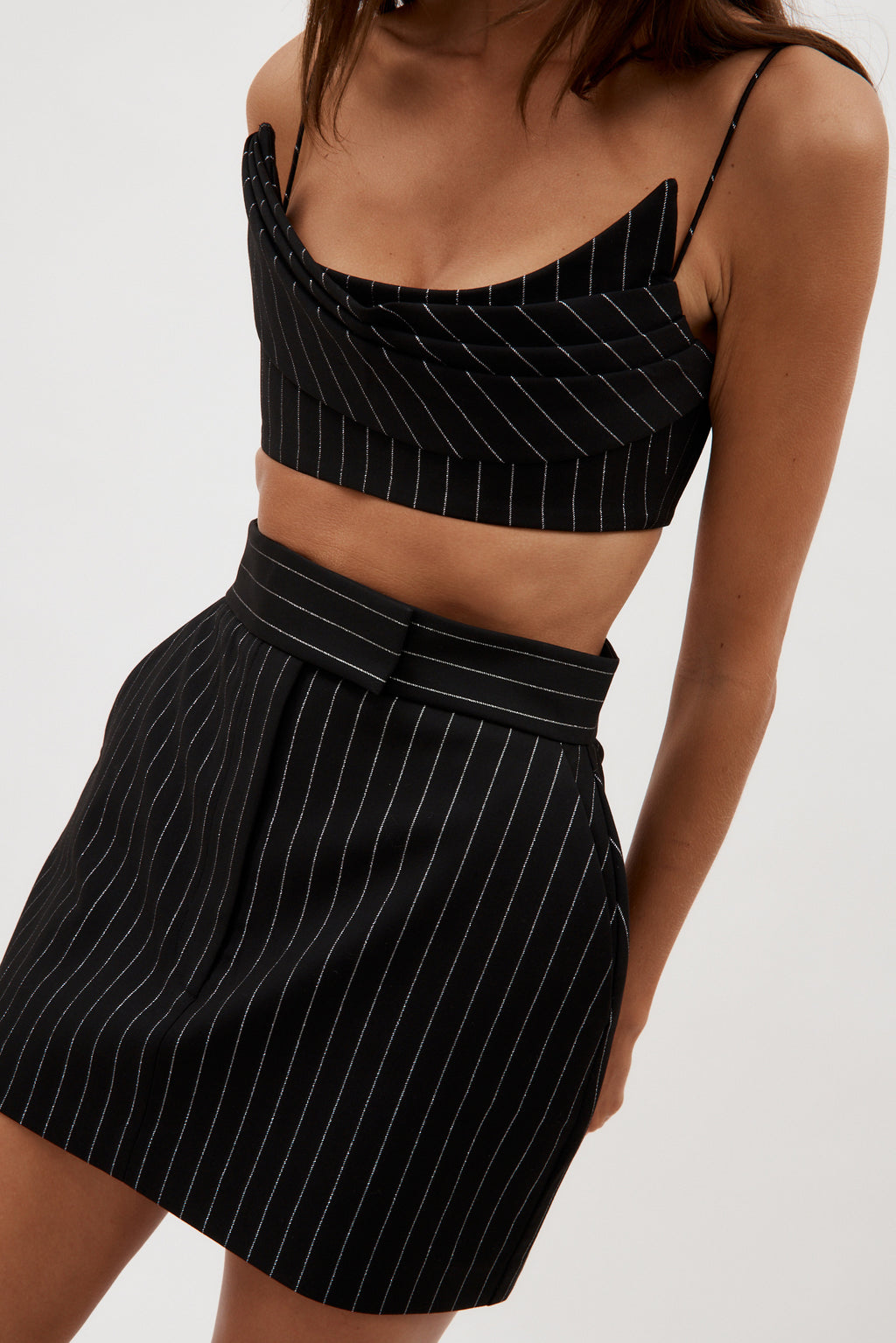 Pinstripe Drape Black Crop Top - Désordre Boutique