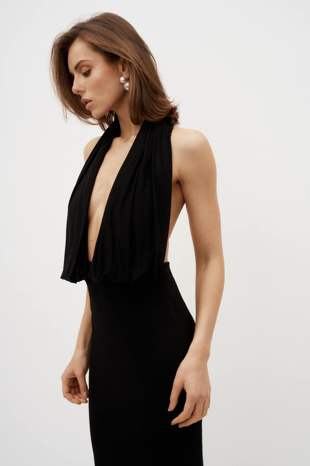 Plunge Halter Black Jersey Gown - Désordre Boutique