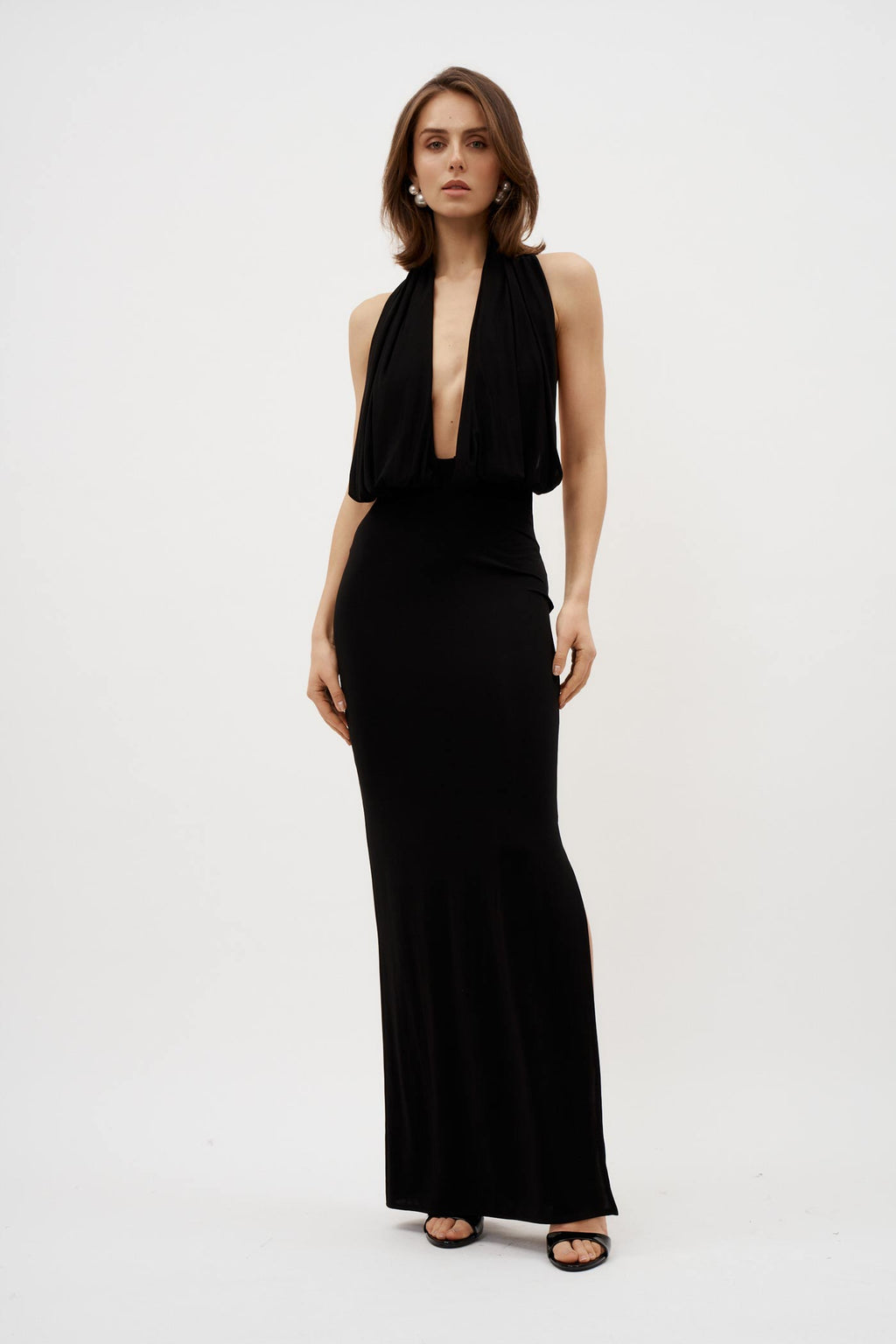 Plunge Halter Black Jersey Gown - Désordre Boutique