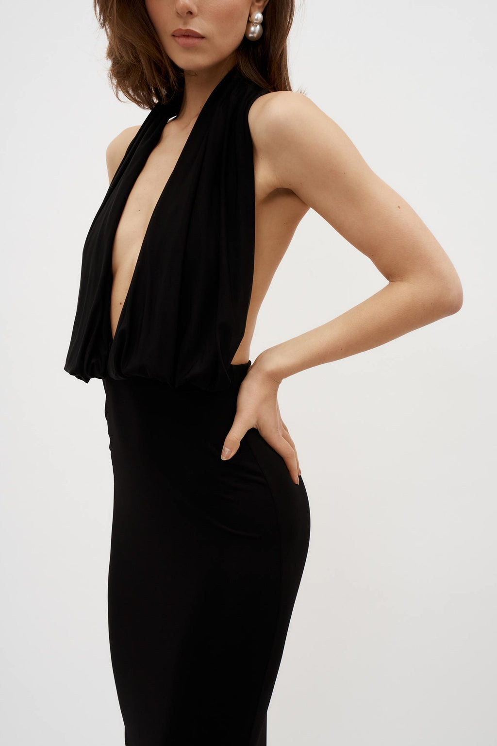 Plunge Halter Black Jersey Gown - Désordre Boutique