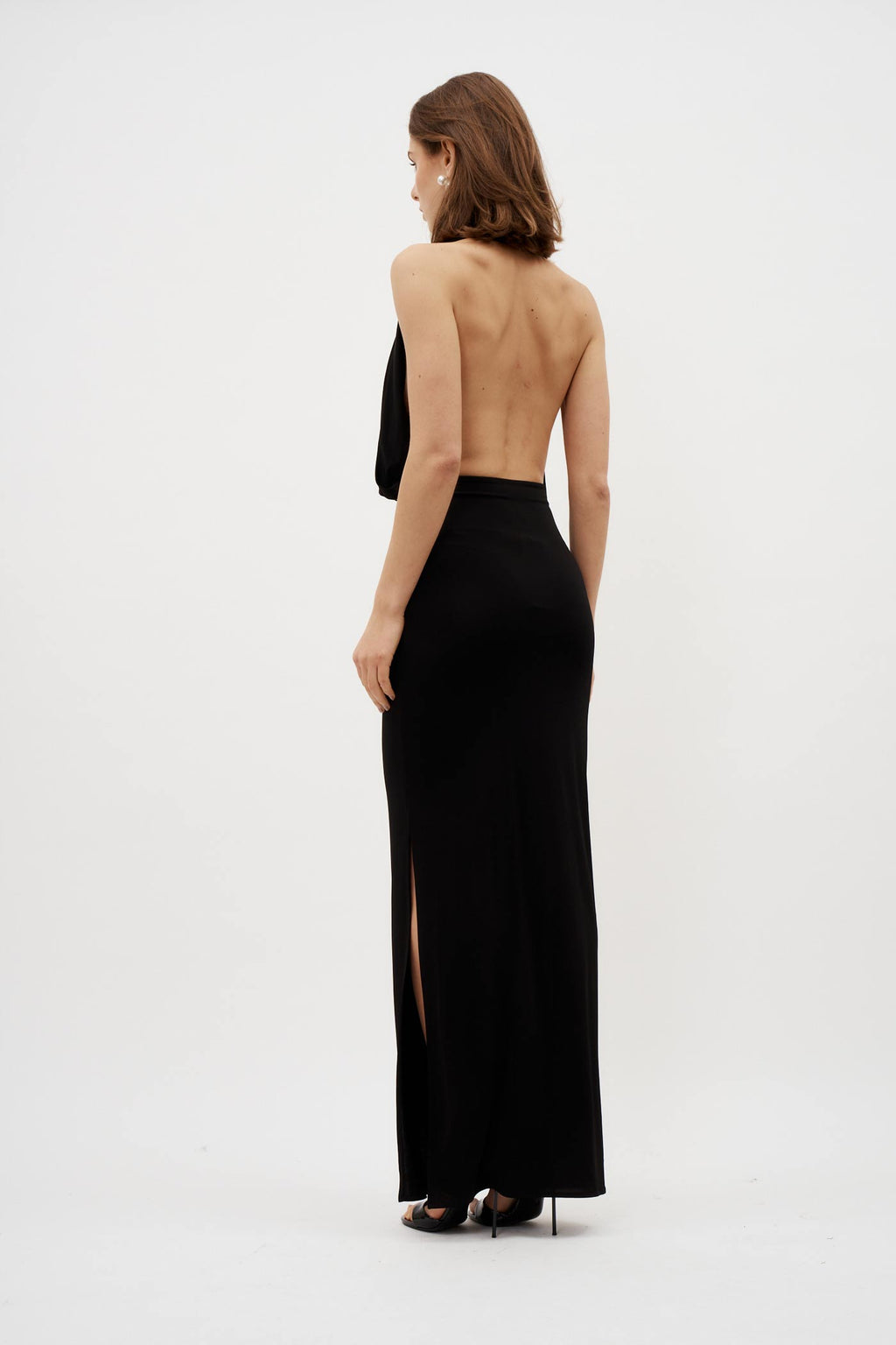 Plunge Halter Black Jersey Gown - Désordre Boutique